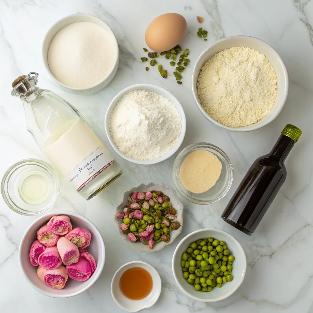 Ingredients for pistachio rose milk cake
