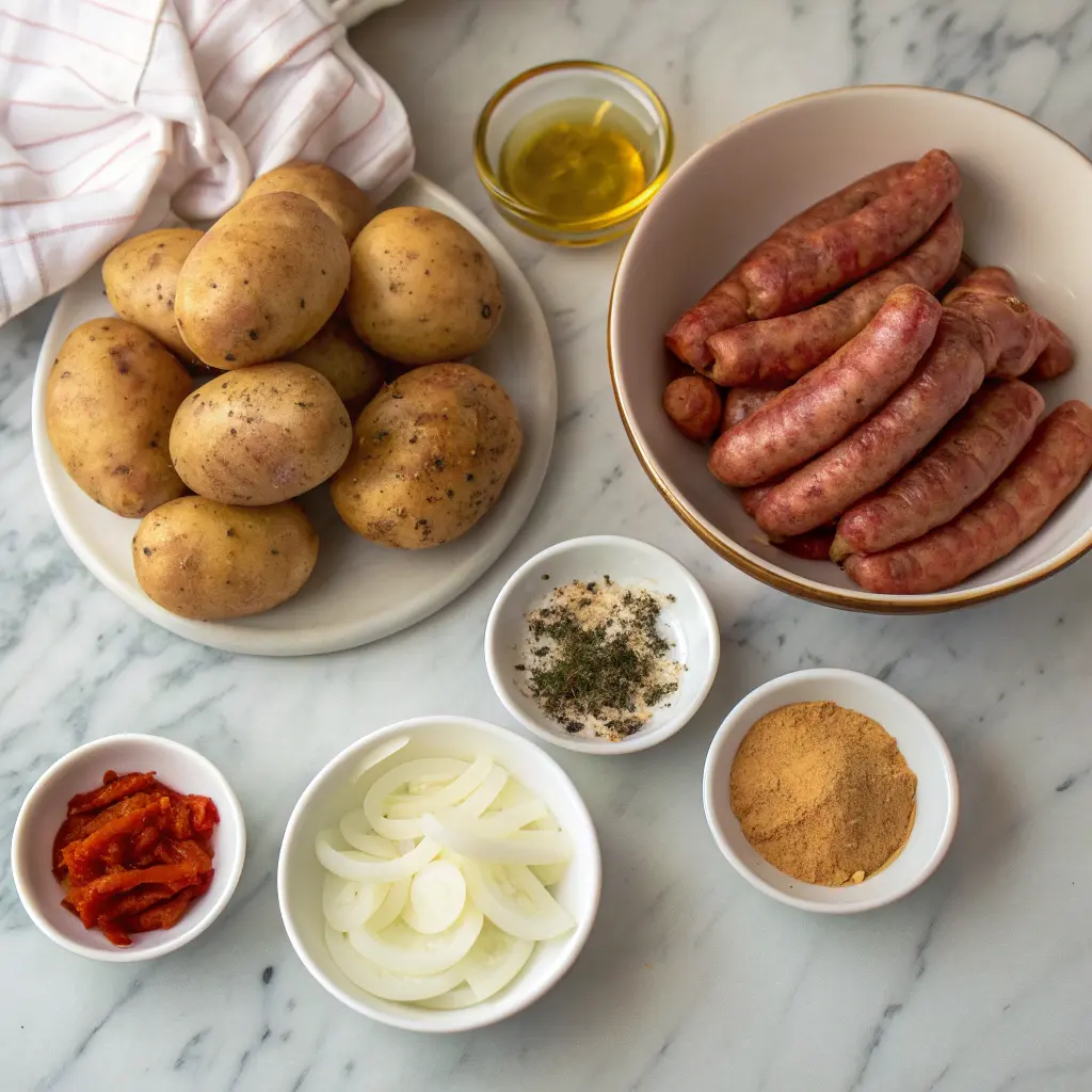 Cooking sausage and potatoes in oven
