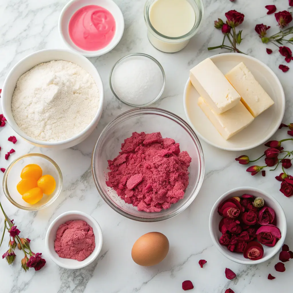 Ingredients for rose beet pink cookies