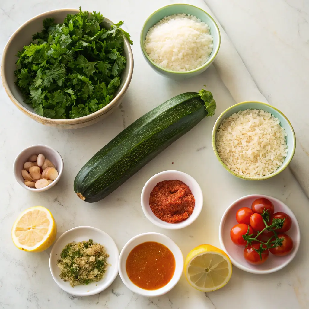 Vegetarian Lebanese Stuffed Zucchini Healthy Middle Eastern Recipe 10 Ingredients for vegetarian Lebanese stuffed zucchini