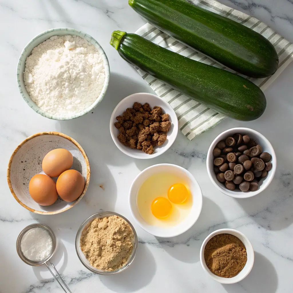 Ingredients for zucchini bread with chocolate chips