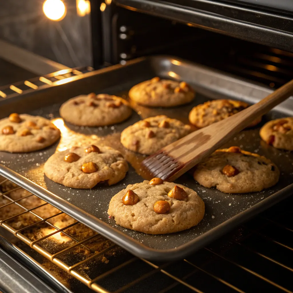 Butterscotch Chocolate Chip Cookies – Crispy Edges, Soft Centers 10 Baking butterscotch chocolate chip cookies in the oven