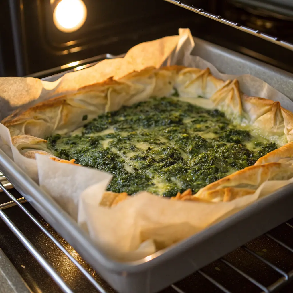 Baking nettle spanakopita in oven