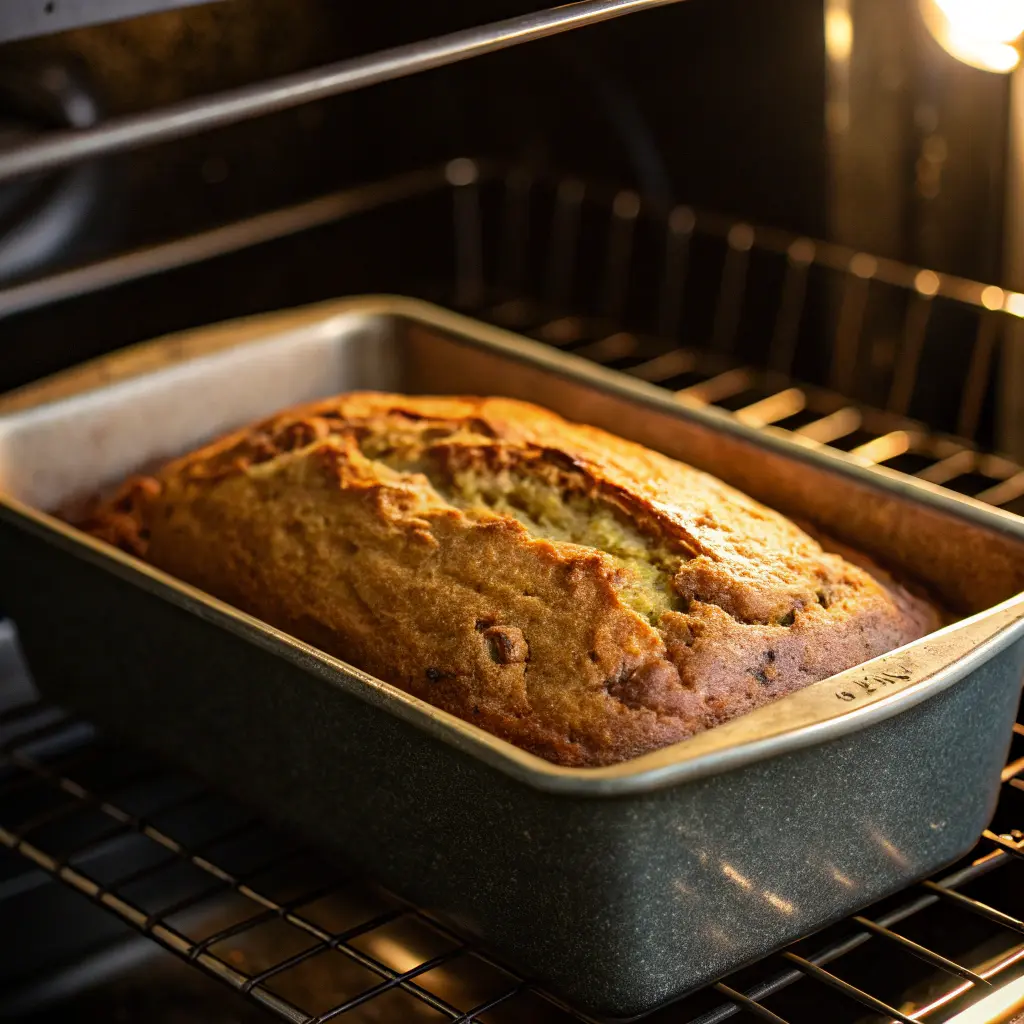 Baking carrot cake banana bread in oven