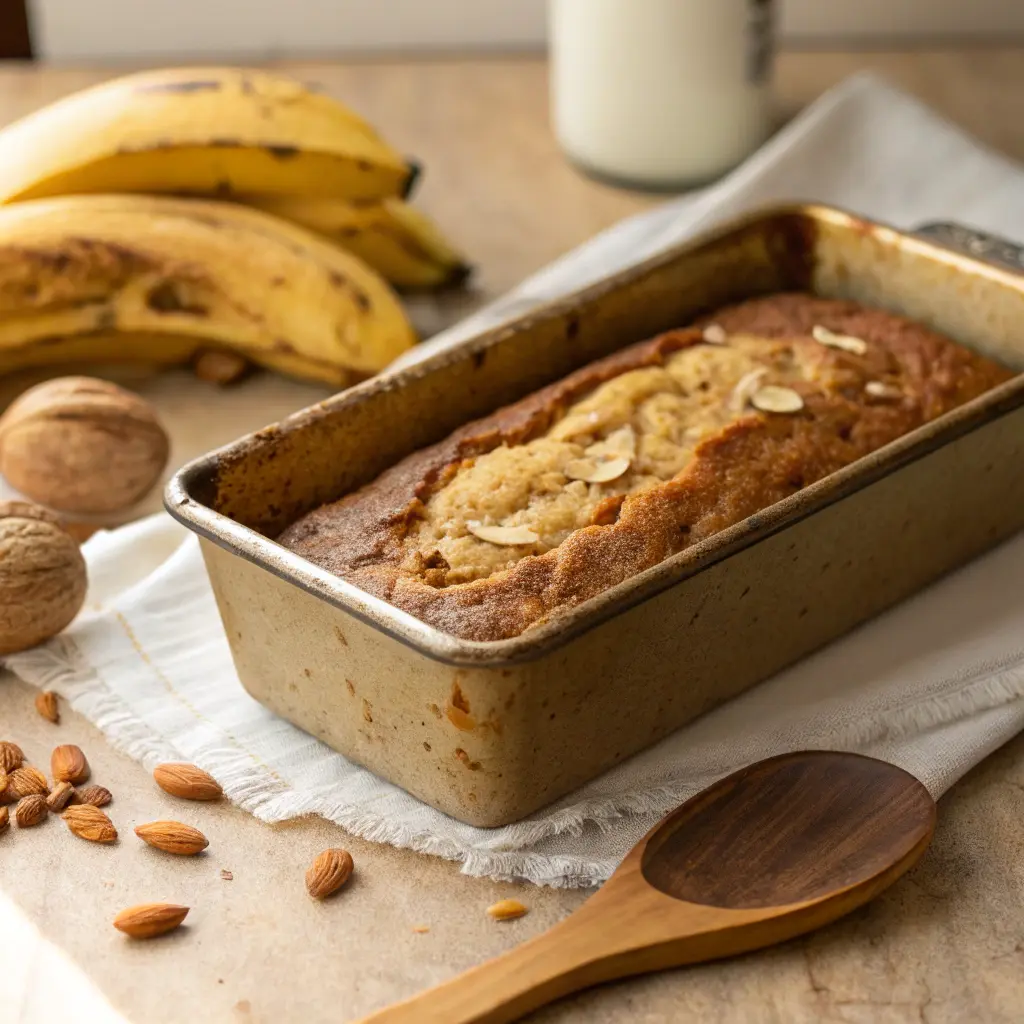 Almond Flour Banana Bread – Moist, Healthy, and Easy to Make 11 Almond flour banana bread baking in loaf pan