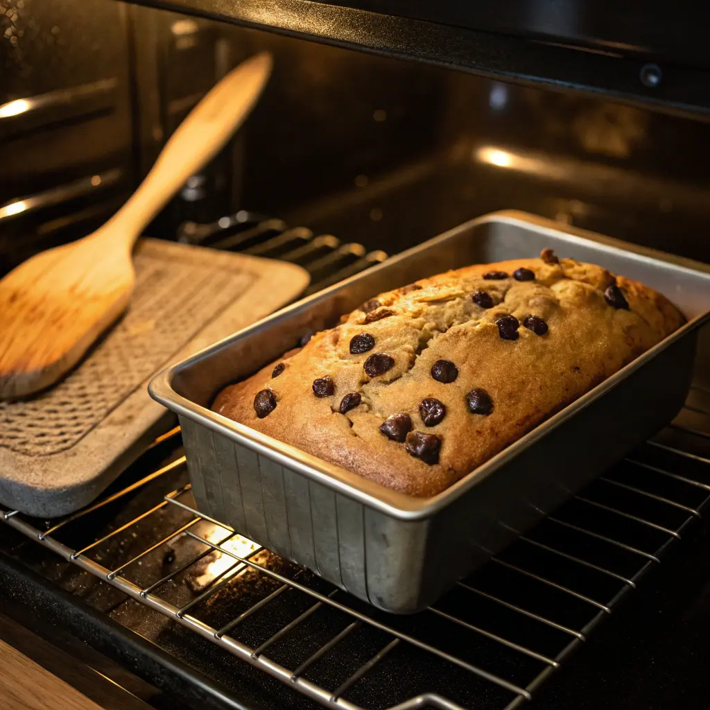 Banana Chocolate Chip Bread – Healthy, Eggless, and Tasty 11 Baking banana chocolate chip bread in oven