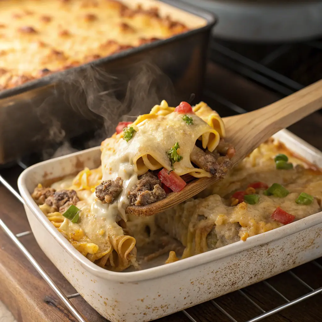 Hamburger Supreme Casserole cooking in oven