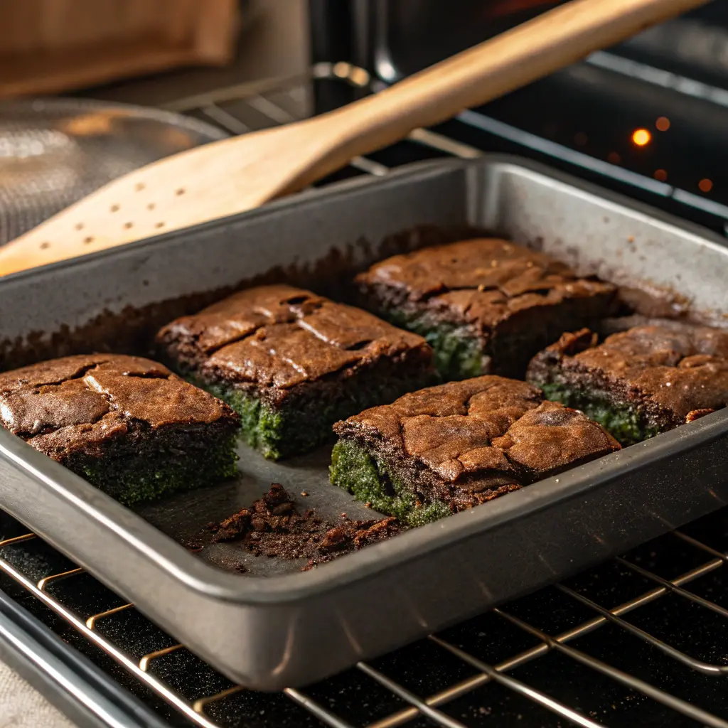 Baking spinach brownies in oven