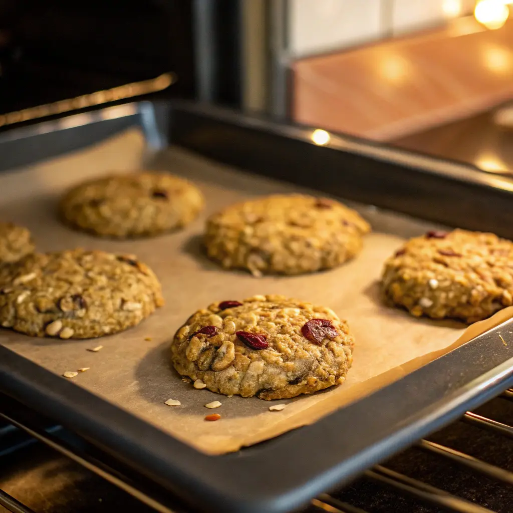 Baking superfood breakfast cookies in oven