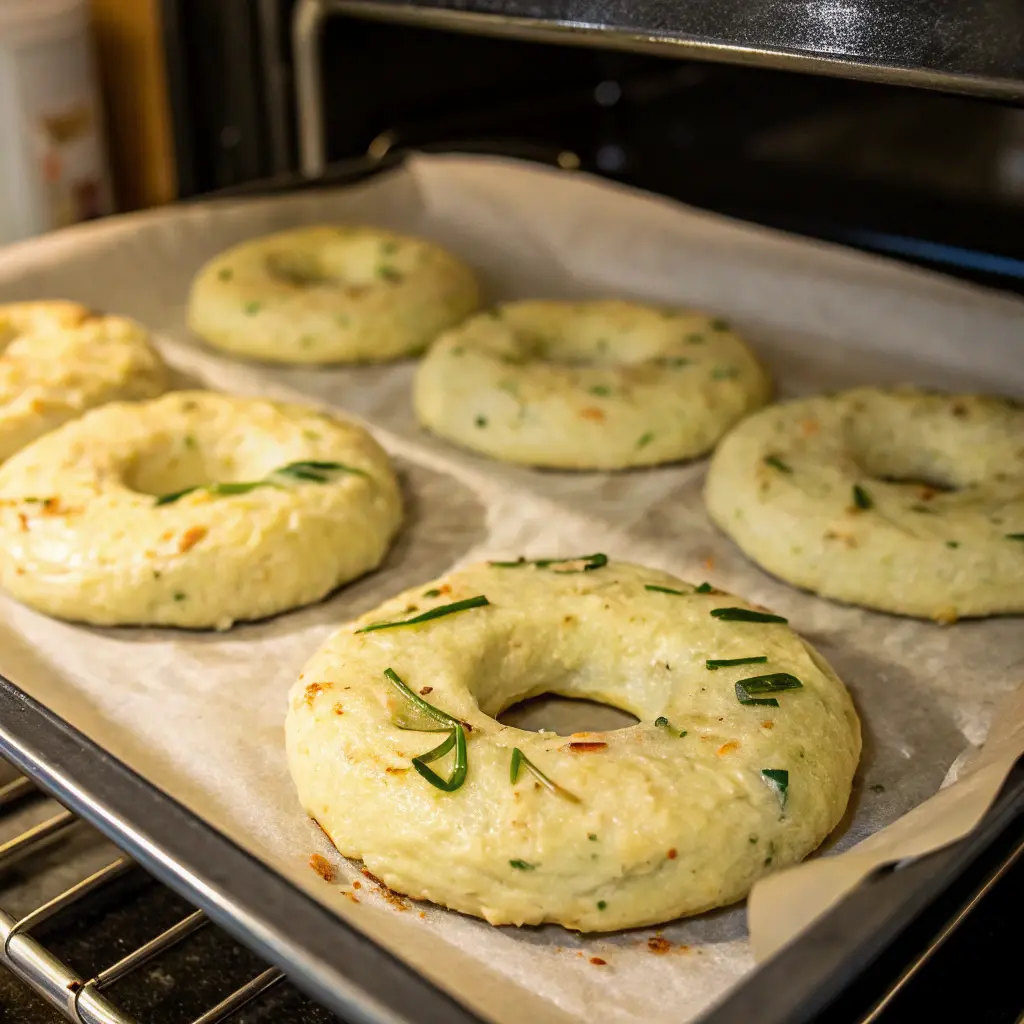 Baking zucchini bagels in oven