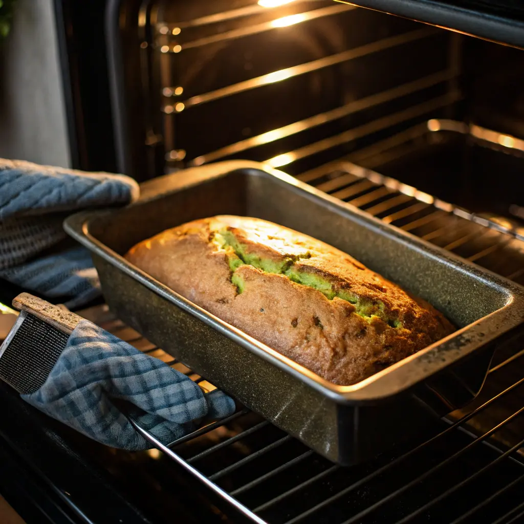 Vegan zucchini bread baking in oven