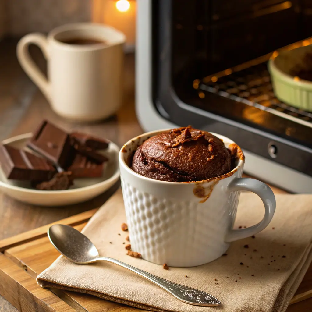 Chocolate Peanut Butter Mug Cake healthy dessert idea 11 Cooking chocolate mug cake in microwave