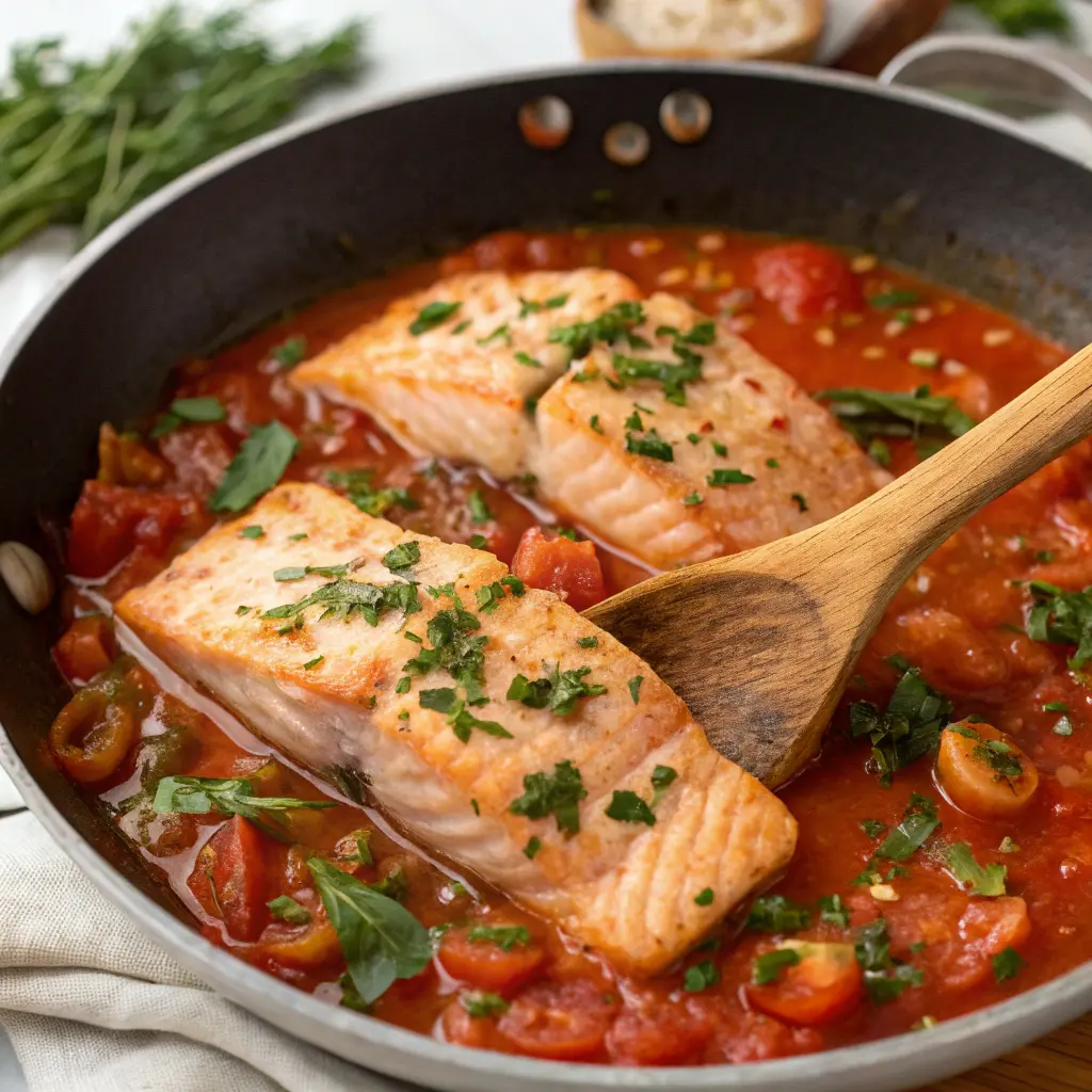 Garlic Salmon in Tomato Sauce Healthy Dinner Idea 11 Cooking garlic salmon in tomato sauce