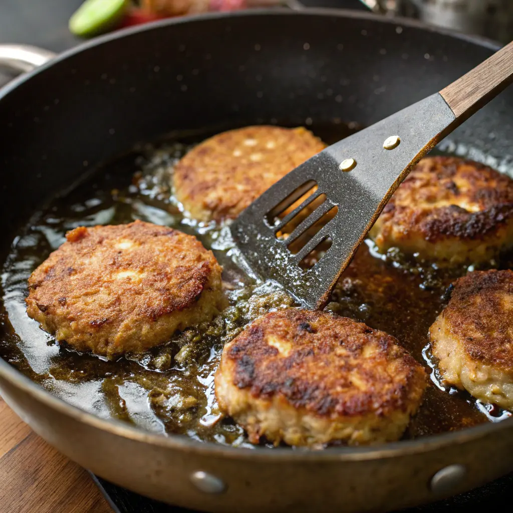Persian Meat and Potato Patties Authentic Kotlet Recipe 11 Cooking Persian kotlet in skillet