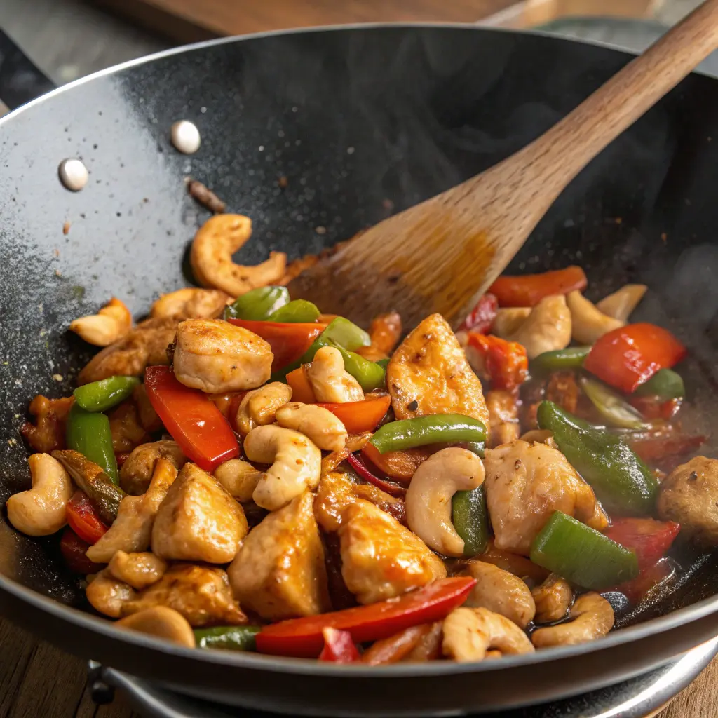 Authentic Cashew Chicken Stir-Fry – Healthy and Flavorful 11 Cooking authentic cashew chicken in wok