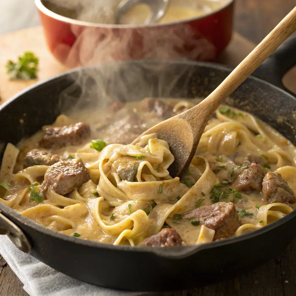 Cooking high protein creamy beef pasta