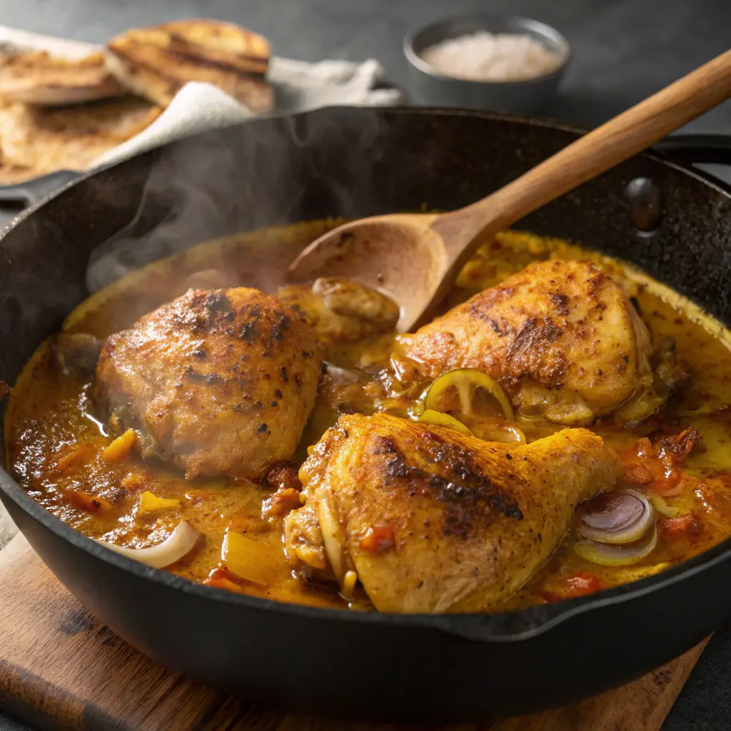 Cooking Persian inspired chicken in skillet
