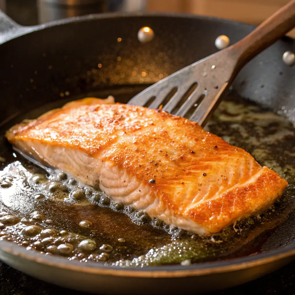 Cooking crispy salmon in skillet