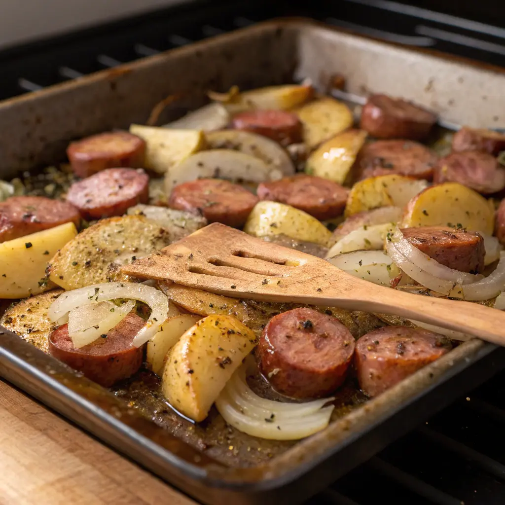 Ingredients for quick potato and sausage
