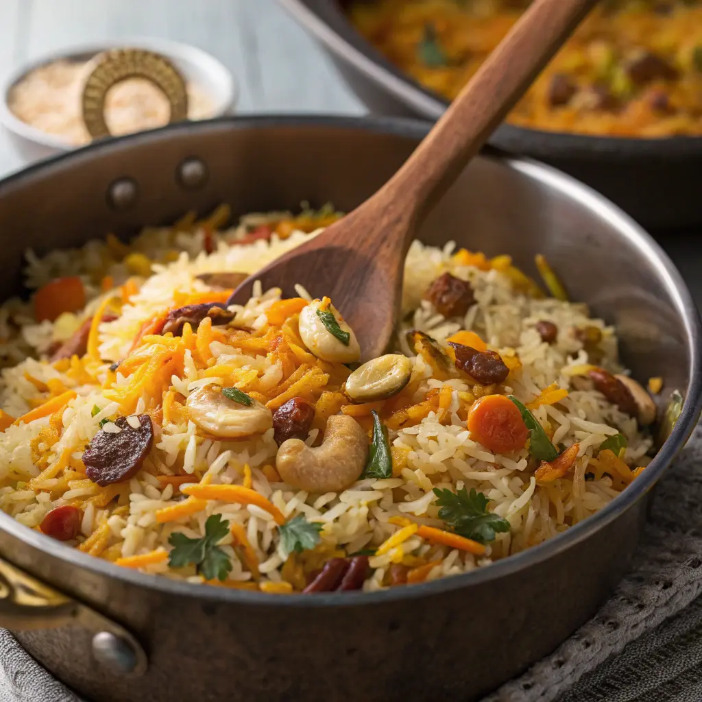 Shirin Polo Ba Morgh Easy Step-by-Step Recipe 11 Cooking shirin polo rice in pot