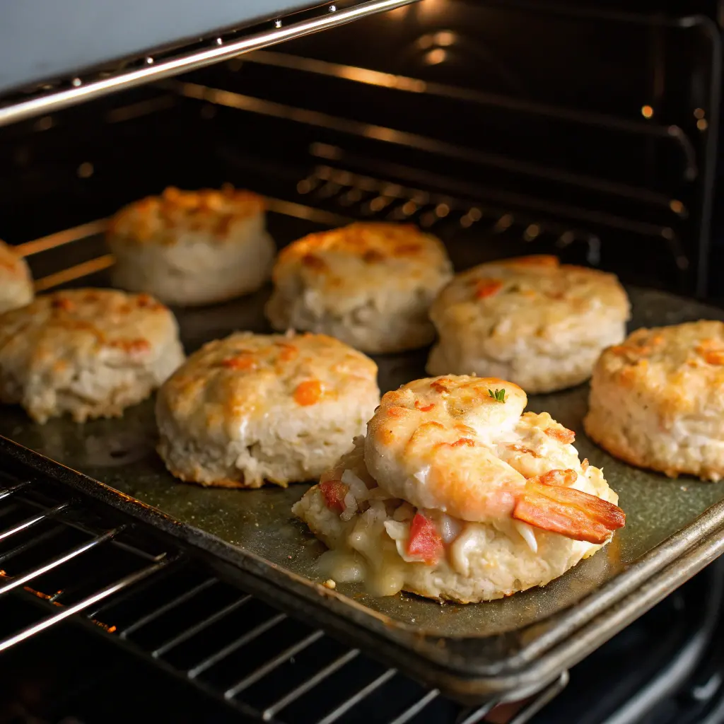 Shrimp Crab Biscuit Melts – Quick and Tasty Seafood Melt 11 Cooking Shrimp Crab Biscuit Melts in oven