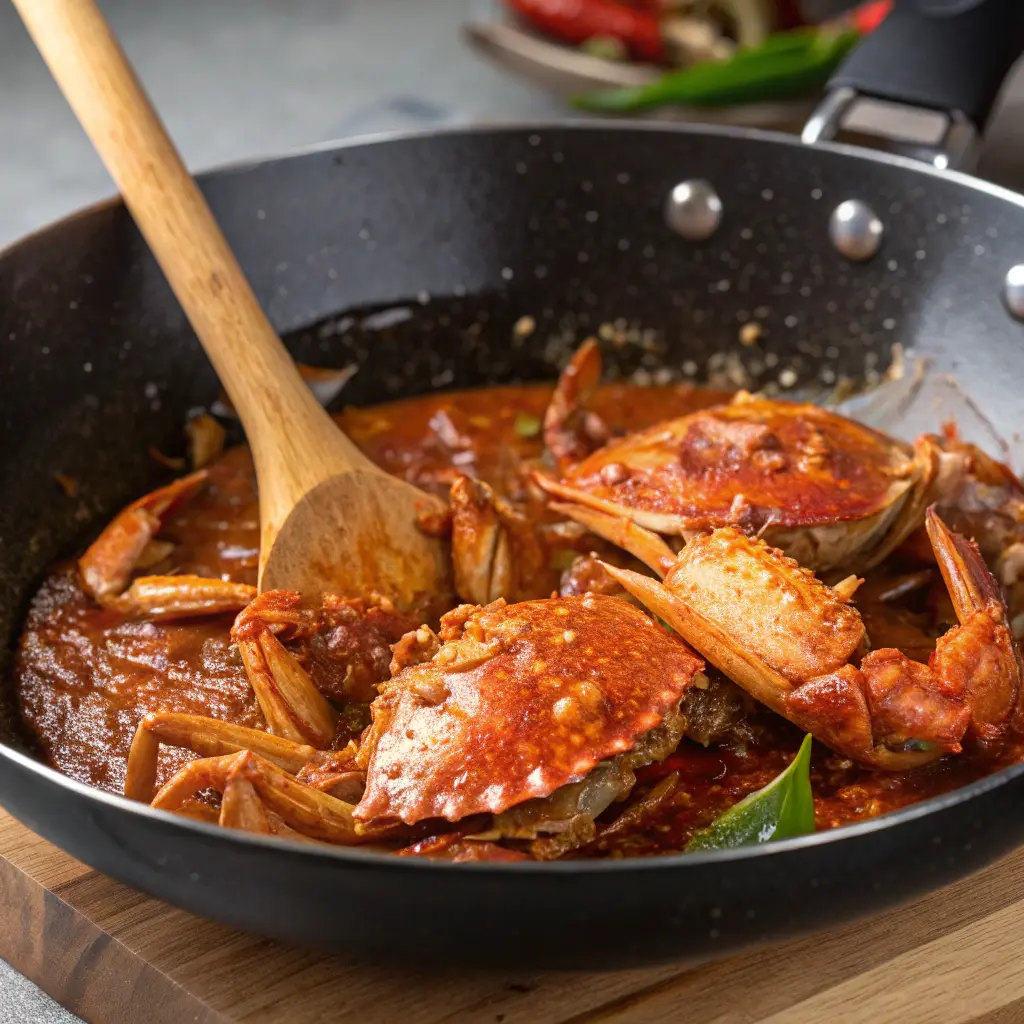 Singapore-Style Chili Crab Recipe Hawker Style Flavor 11 Cooking singapore style chili crab in wok