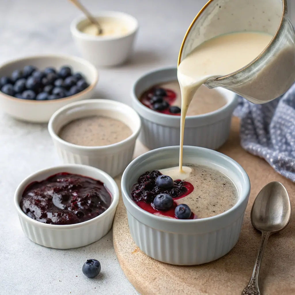 Cooking Grey Panna Cotta in ramekins