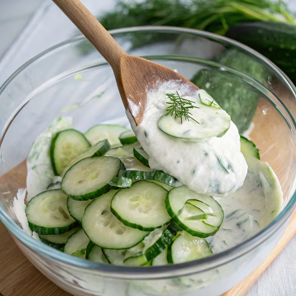 Mixing high protein cucumber salad