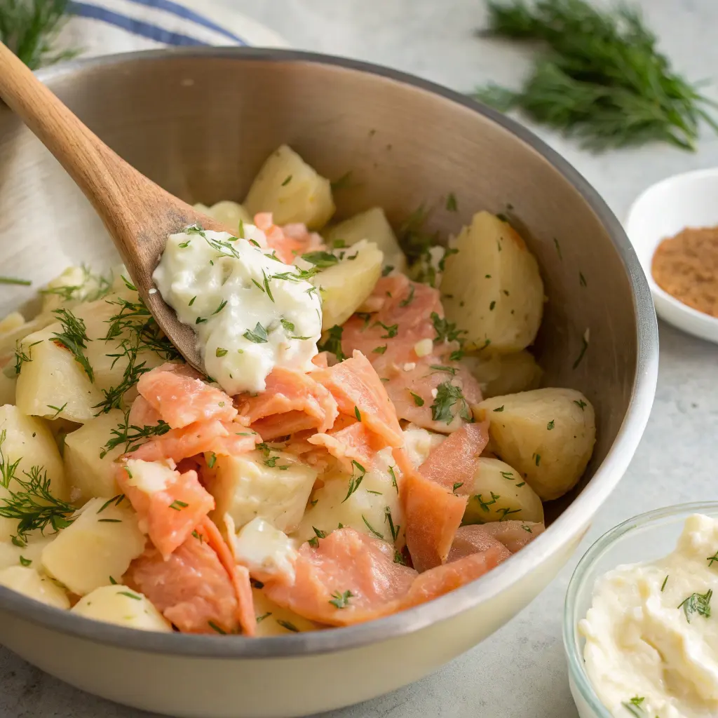 Smoked Salmon Potato Salad – Healthy and Flavorful 11 Preparing smoked salmon potato salad