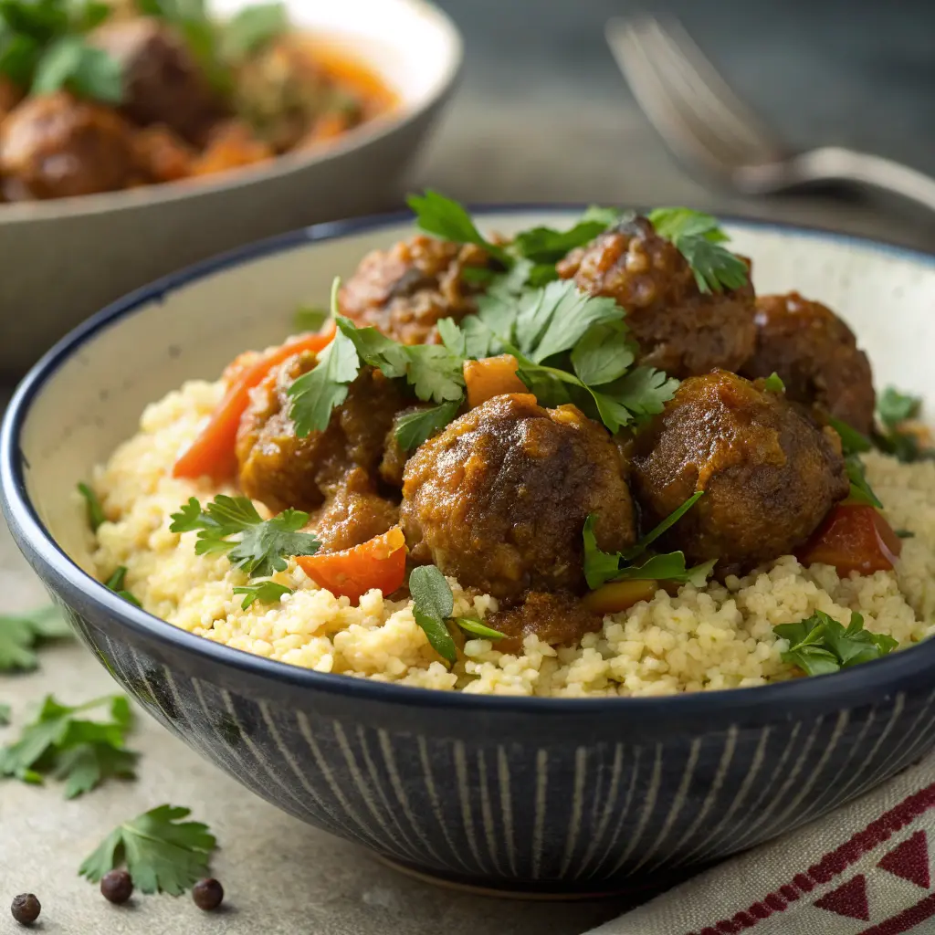 Moroccan meatballs served over couscous