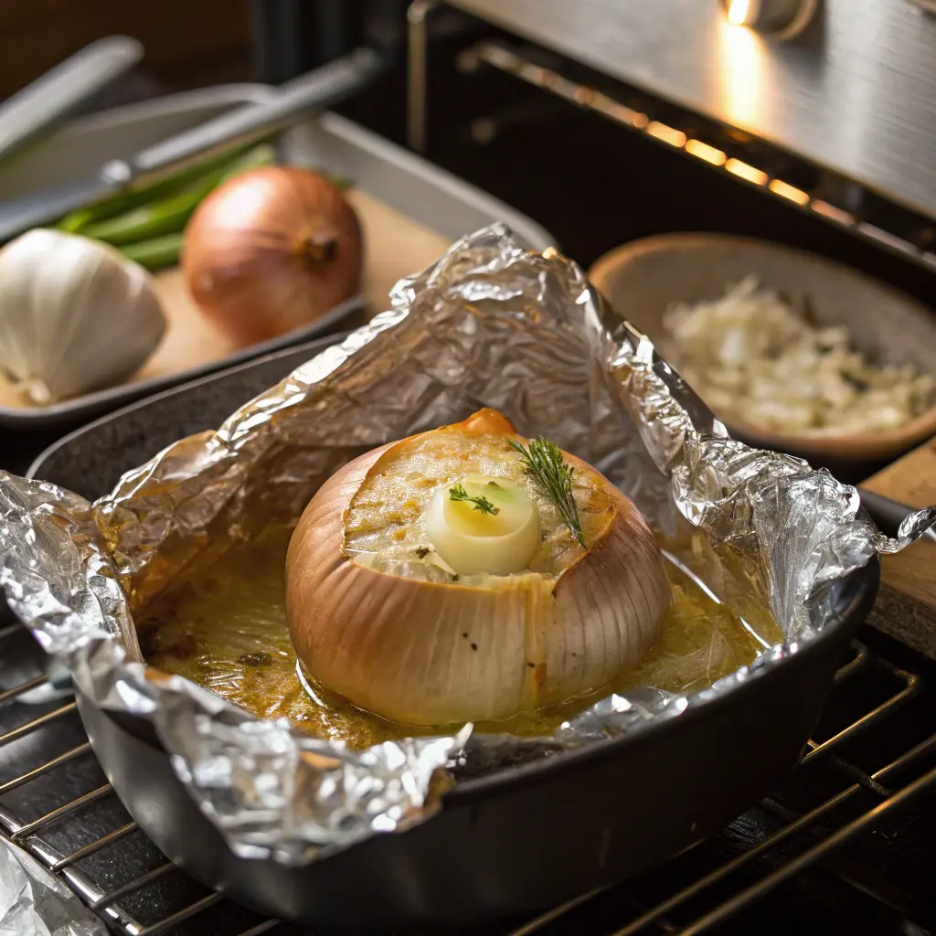 Cooking onion boil in foil