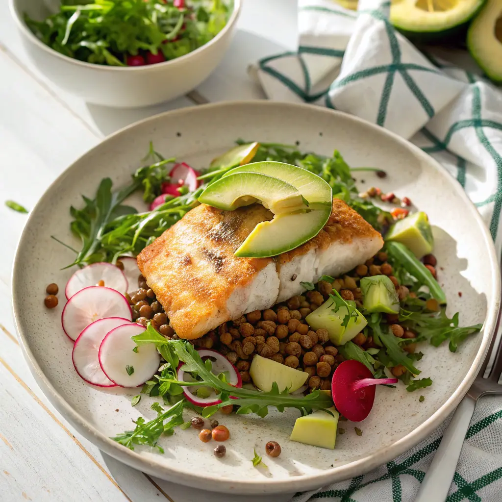 Plated Pan-Seared Cod Salad