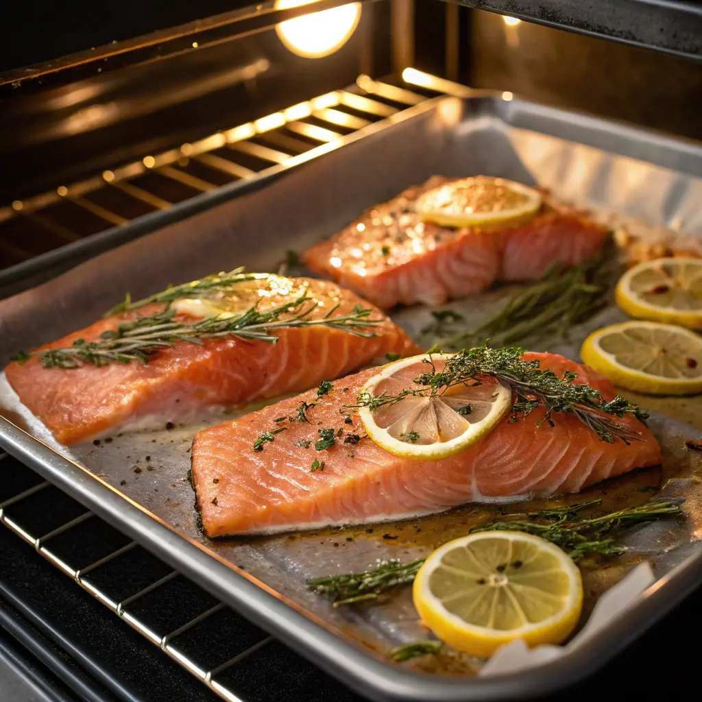 Salmon steaks in oven baking