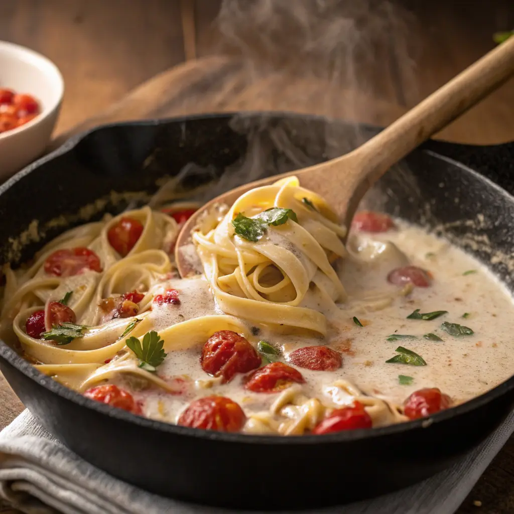 Tomato Ricotta Pasta Ideas for Quick & Delicious Meals 11 Cooking tomato ricotta pasta in skillet
