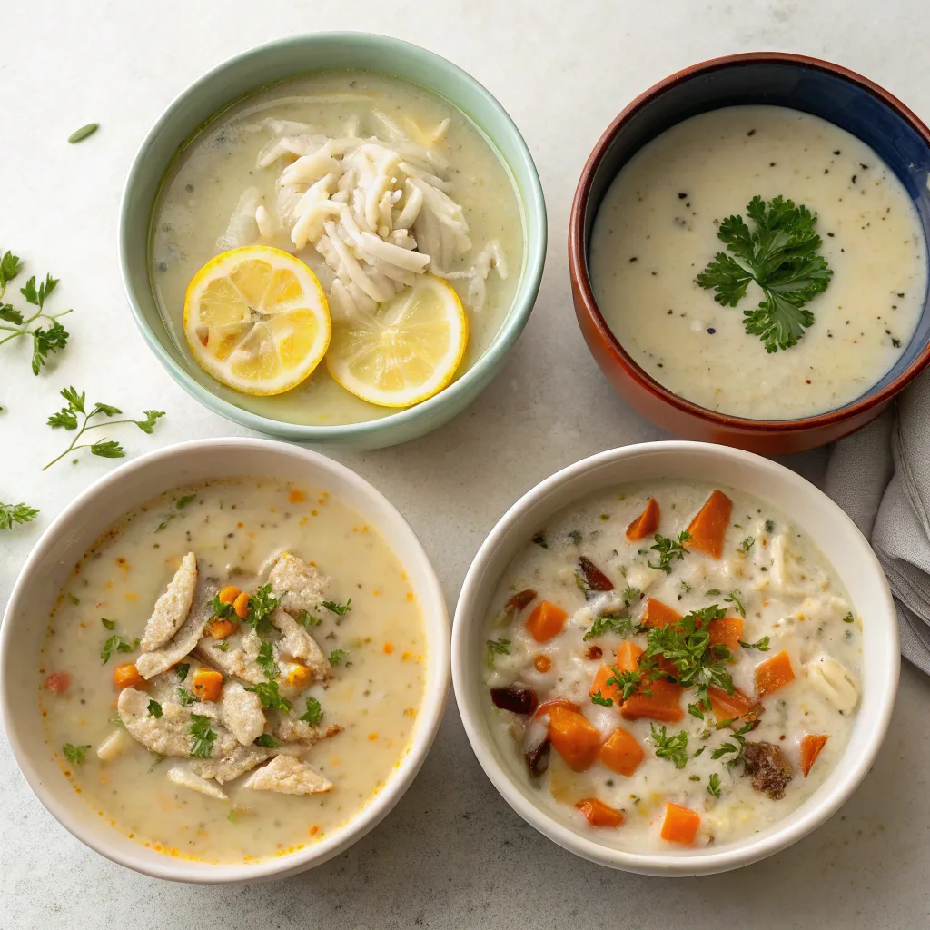 Variations of creamy chicken and rice soup