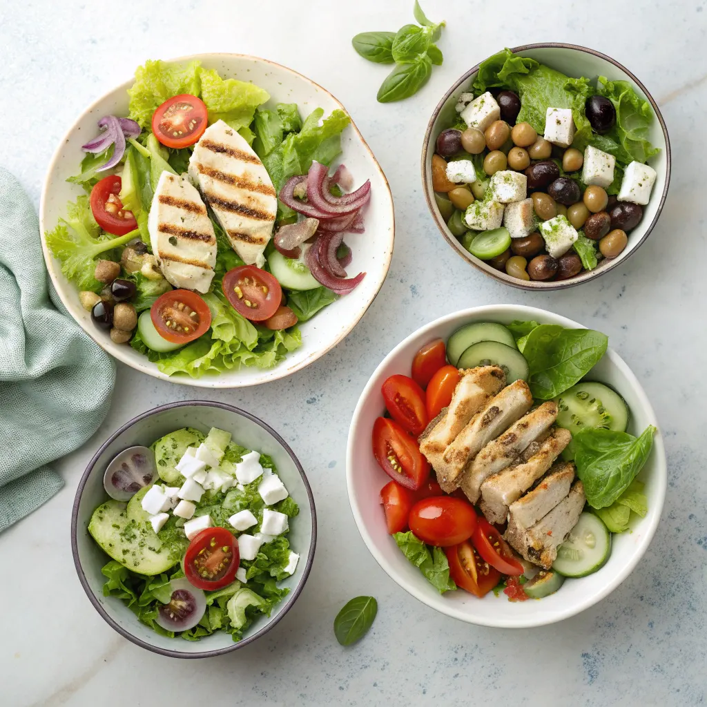 Four variations of Greek salad
