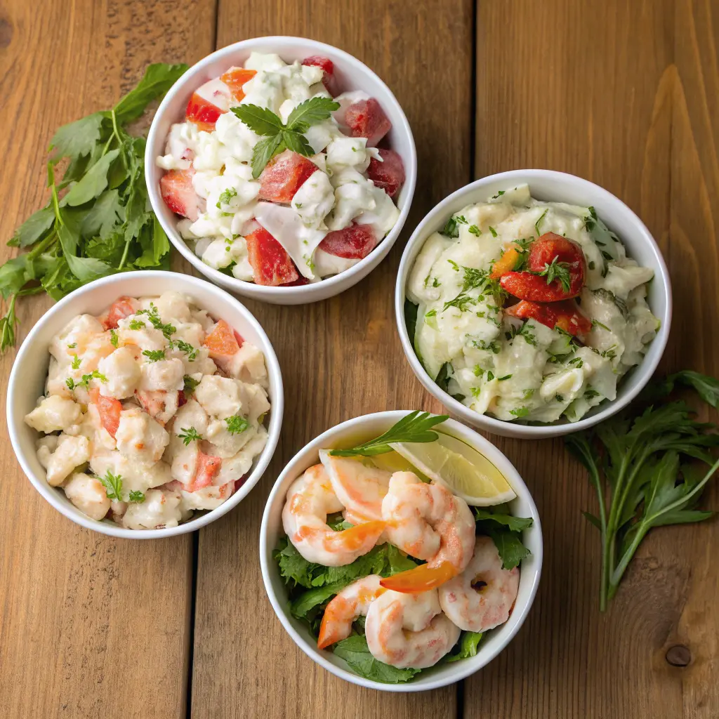 Different seafood salad variations