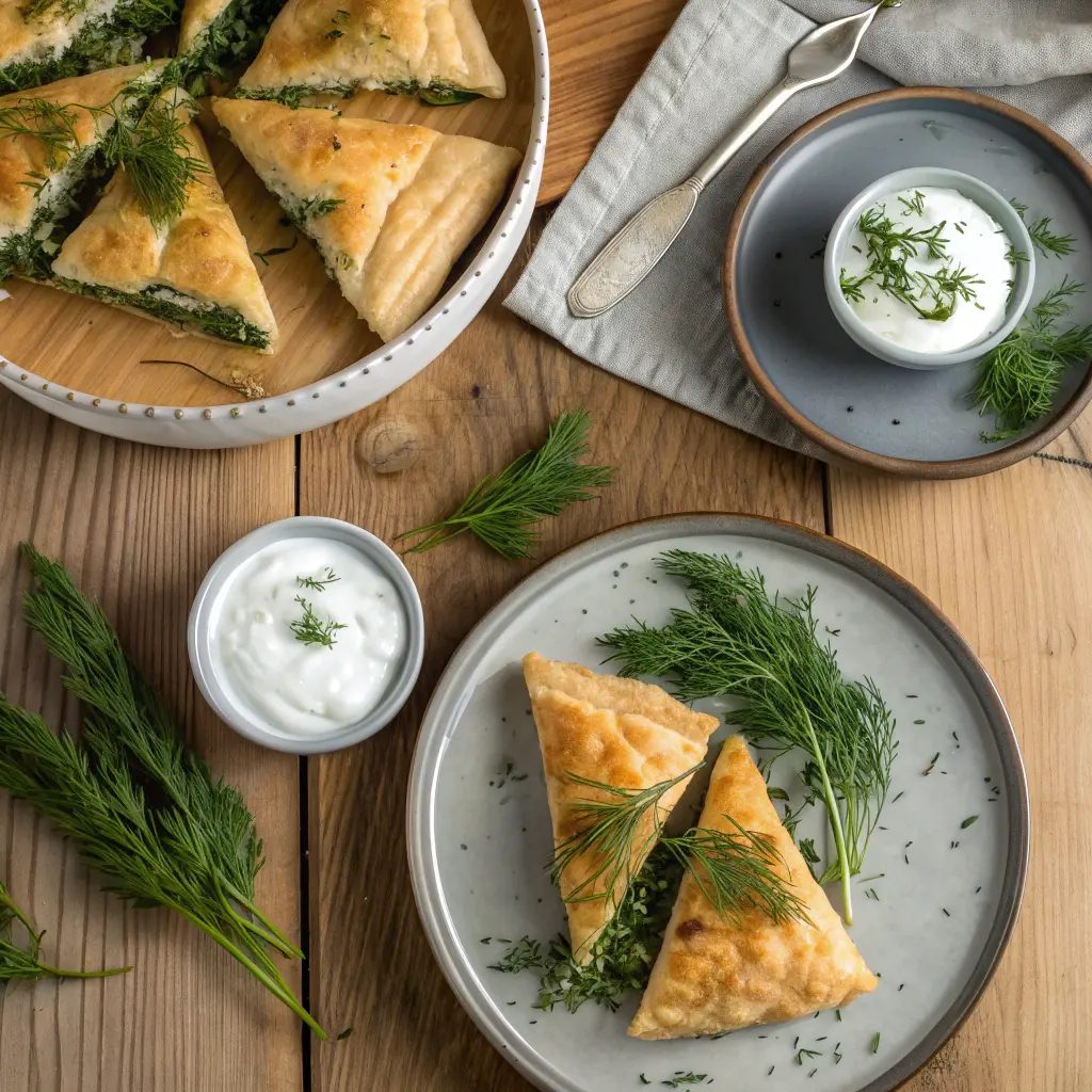 Individual servings of nettle spanakopita