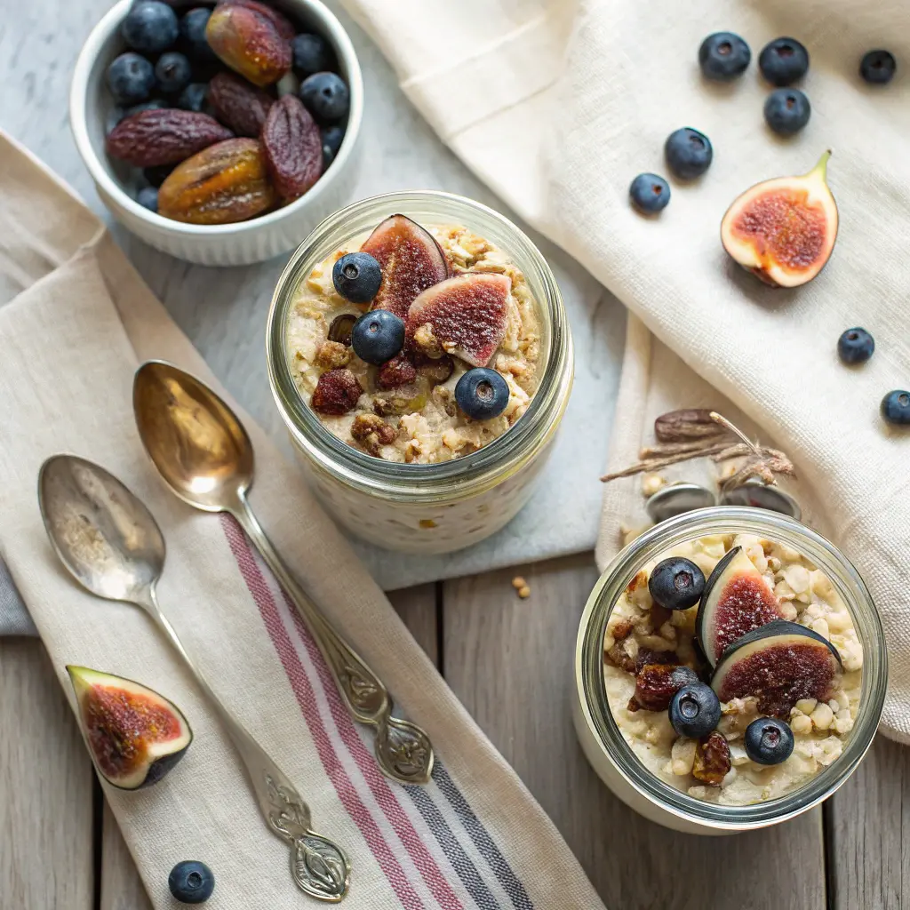 Three variations of Baklava Overnight Oats in jars