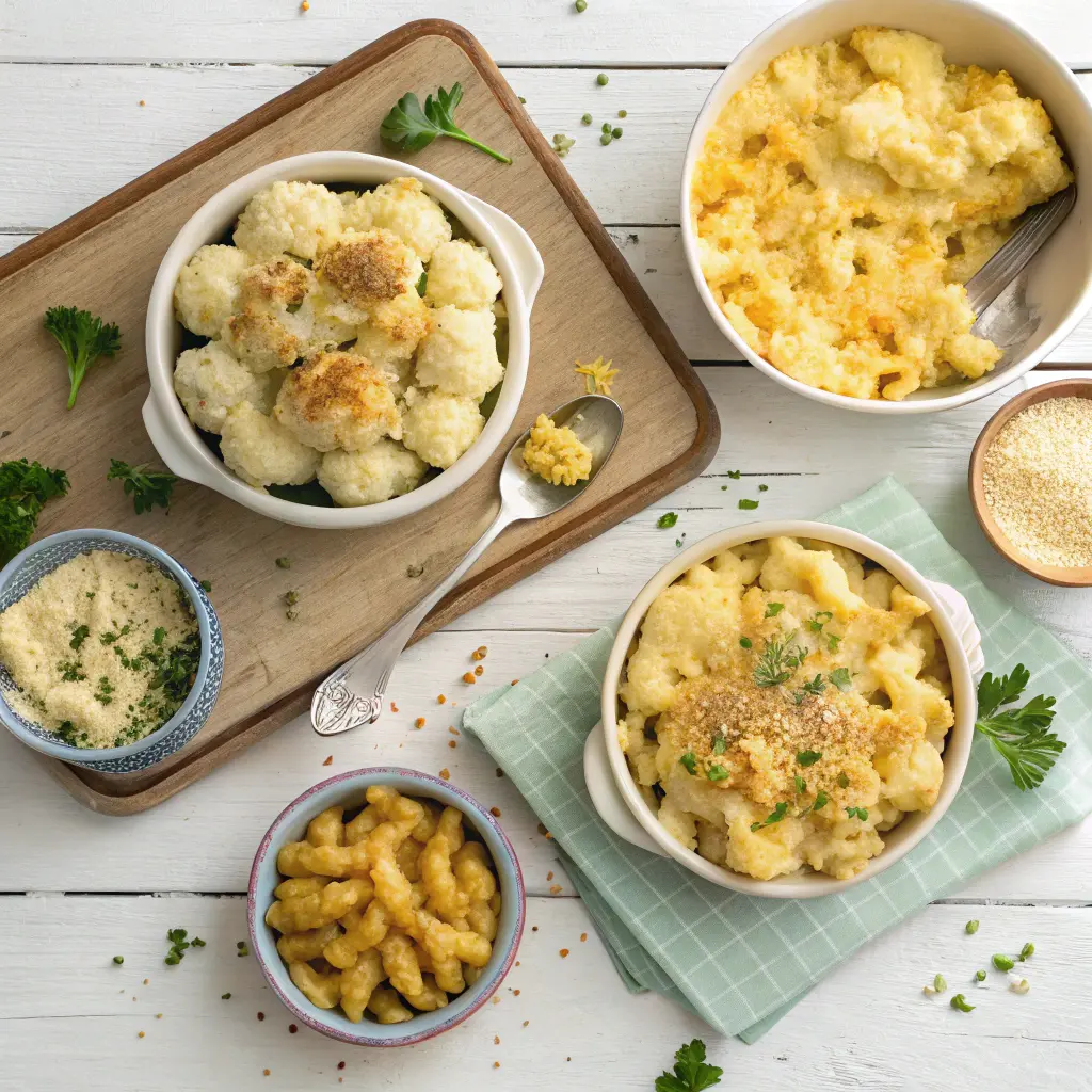 Different cauliflower mac and cheese variations