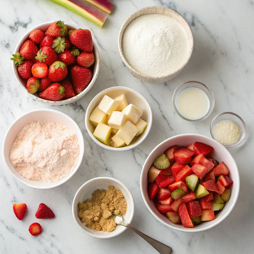 Ingredients for strawberry rhubarb cobbler