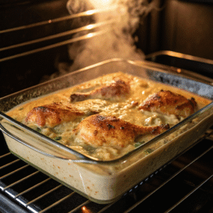 Chicken and Rice Casserole Recipes Cream of Chicken 6 chicken and rice casserole baking in oven glass d