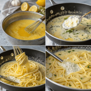 cooking creamy lemon butter sauce in a pan meltin