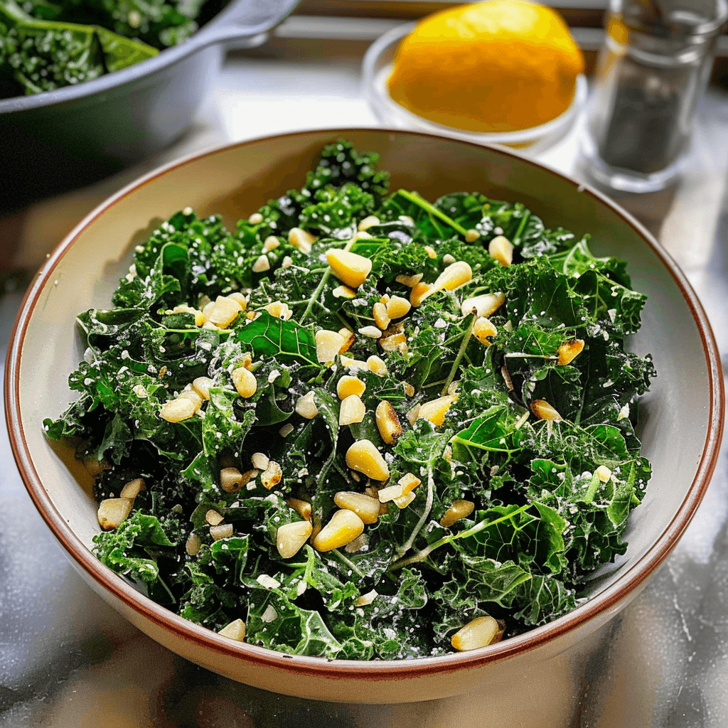Kale Pine Nut Salad with Zesty Dressing