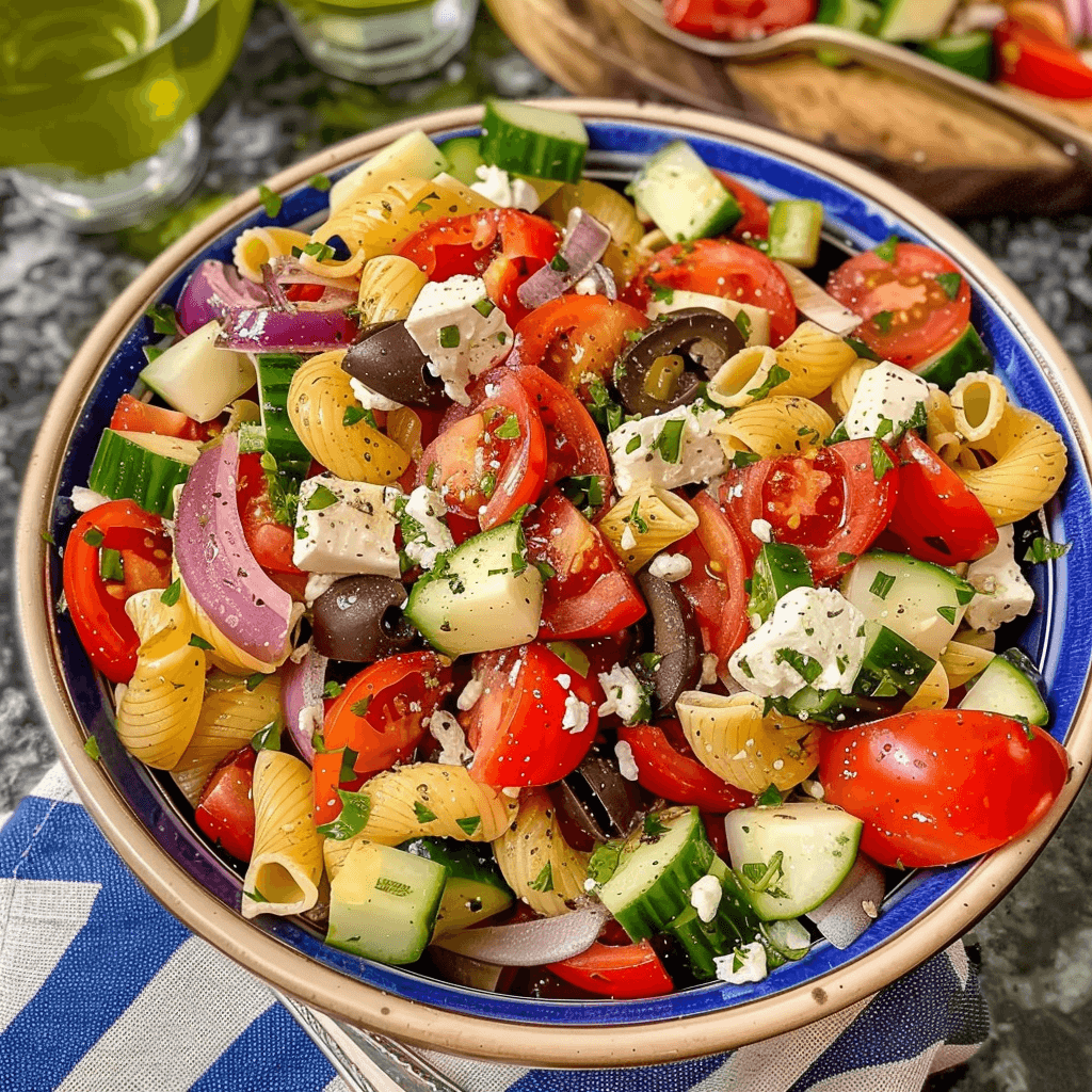Mediterranean Pasta Salad with Olive Oil Dressing
