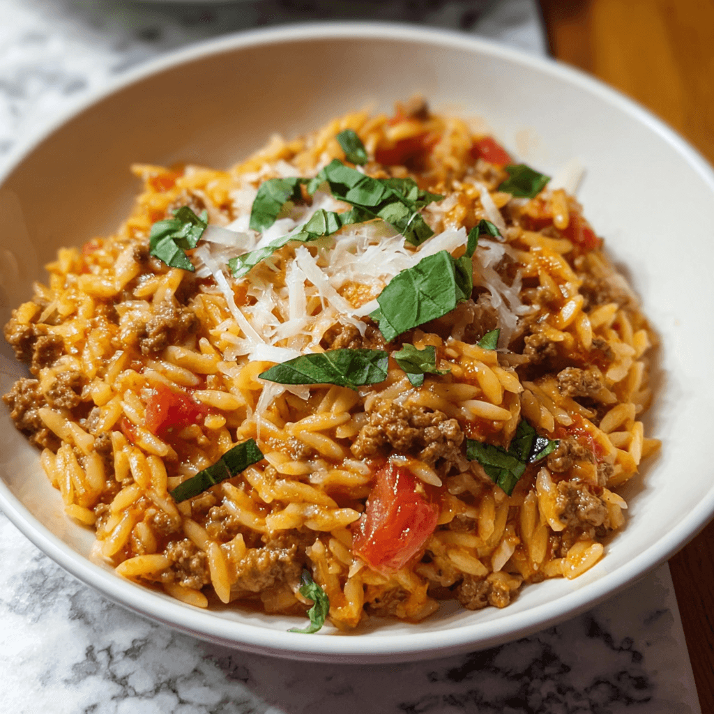 Ground Beef Orzo with Tomato, Cream & Spinach Recipe – 30-Minute Comfort