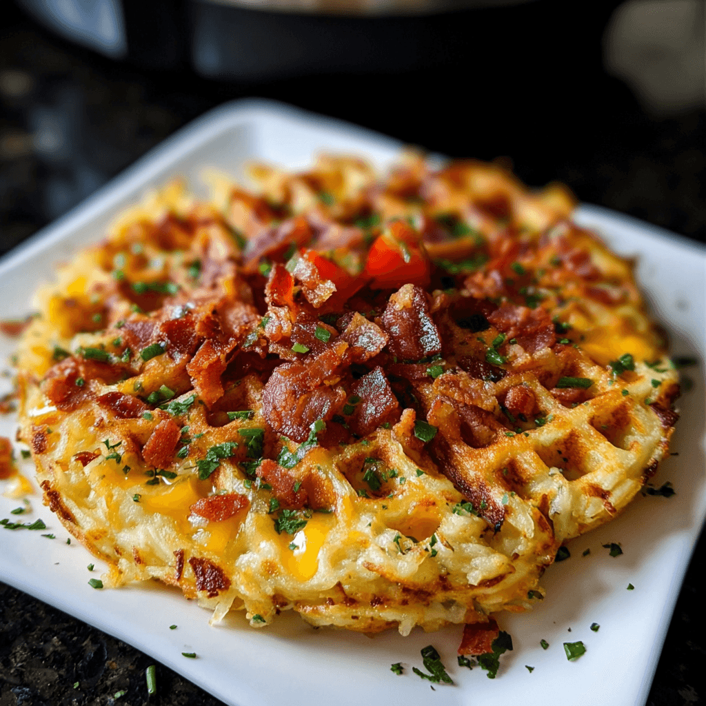 Bacon and Cheese Loaded Hashbrown Waffles Recipe