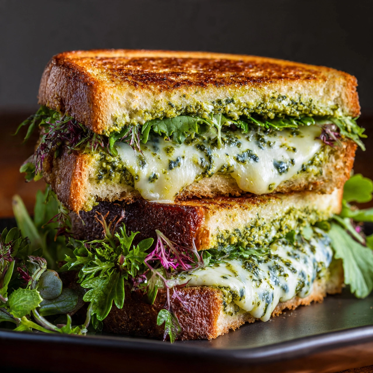 Pesto Sandwich with Creamy Cheese and Fresh Greens 1 Pesto Sandwich with Creamy Cheese and Fresh Greens