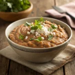 Creamy homemade refried beans with cilantro and cheese