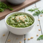 Simple Arugula Pesto – Healthy and Easy to Make 9 Fresh arugula pesto in a rustic bowl